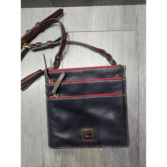 Dooney & Bourke Florentine Leather Triple Zip Crossbody Bag Navy A384636 - Picture 1 of 10